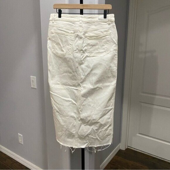 DL1961 Asra Maxi Skirt Ivory Cream Size 27 Front Slit Denim Jean Raw Hem - Picture 11 of 12